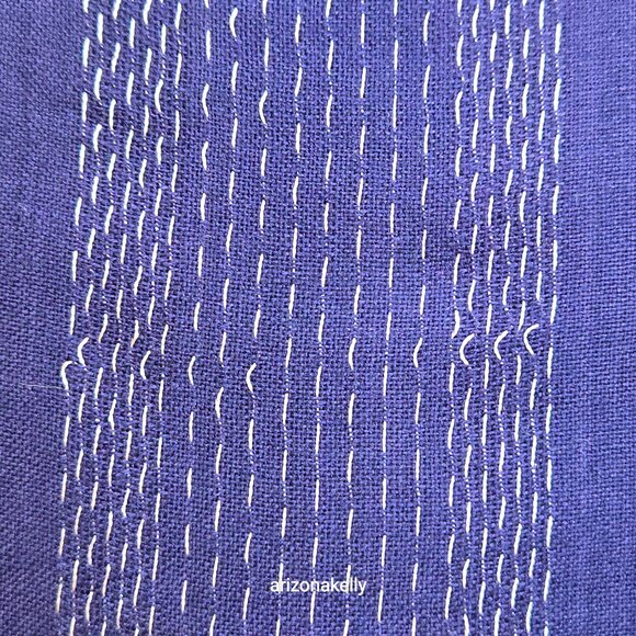 Blue Lightweight Summer Scarf with White Stitch Detail - Picture 7 of 13